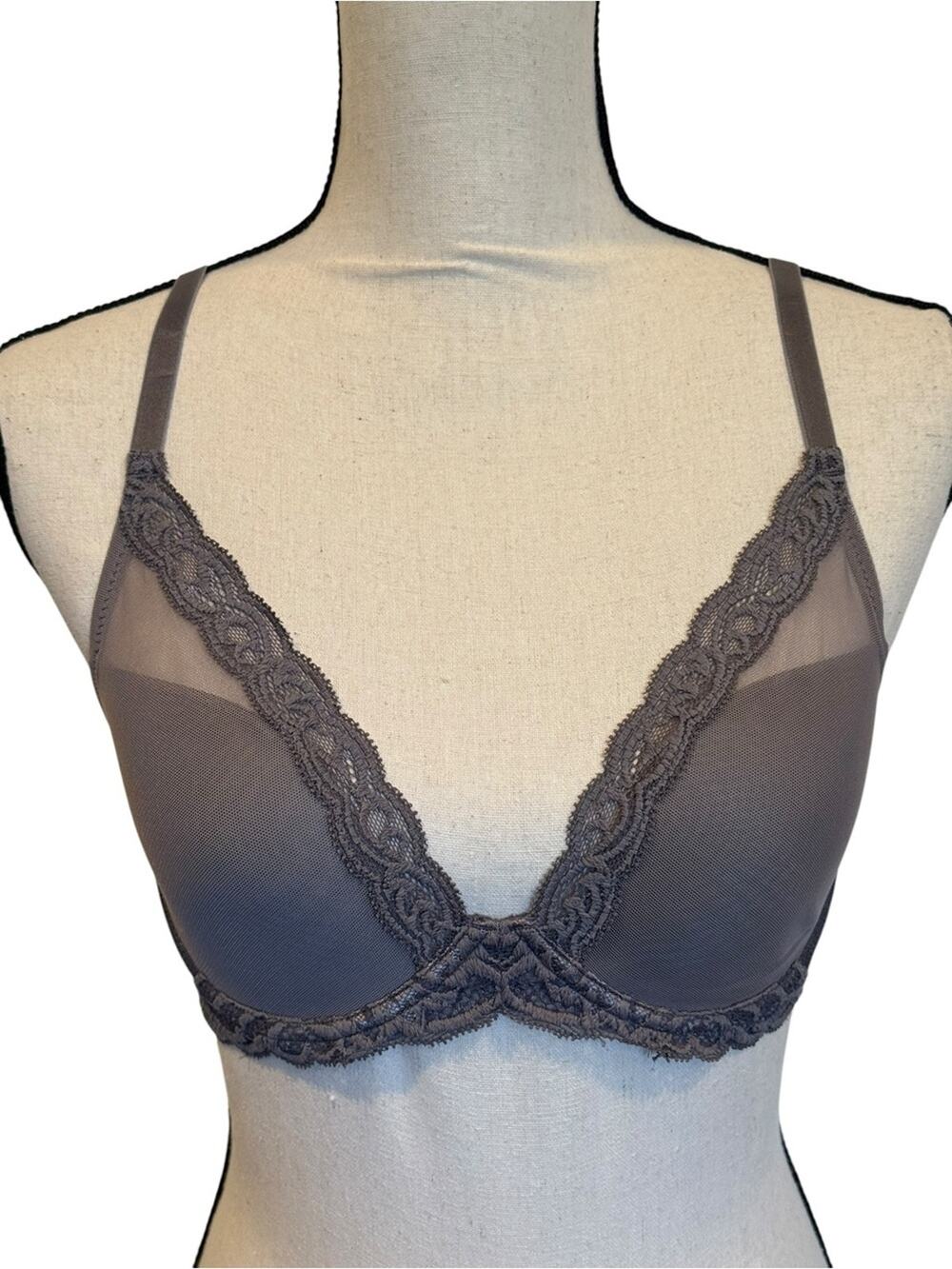 Natori Gray Lace Plunge Bra